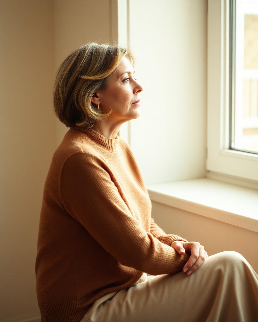Portrait of the practitioner, seated by a window in soft daylight